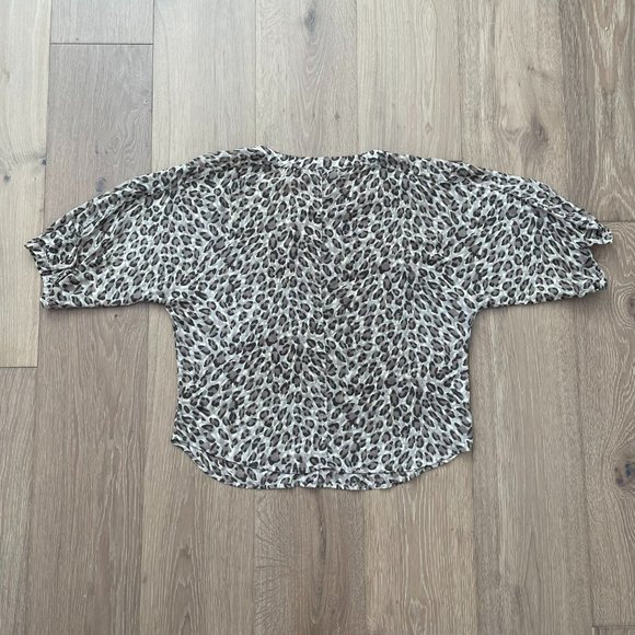 Loft Blouse Women Small Petite Brown Tan Animal Print Ann Taylor Leopard Shirt - Picture 6 of 14